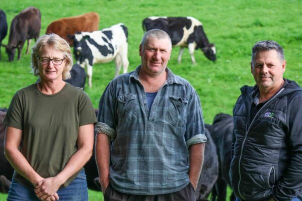 Simone and Brian Shaw re-connected with the Dairy Business Centre’s Neville Hamilton (right) after a chance meeting at a local service station.